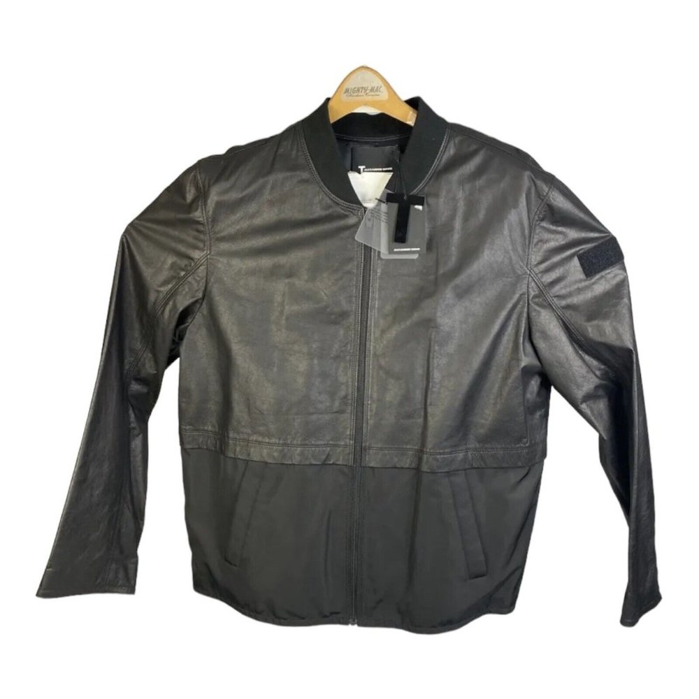 NWT T Alexander Wang Black‎ Lambskin Leather Polyester Full Zip Bomber Jacket XL